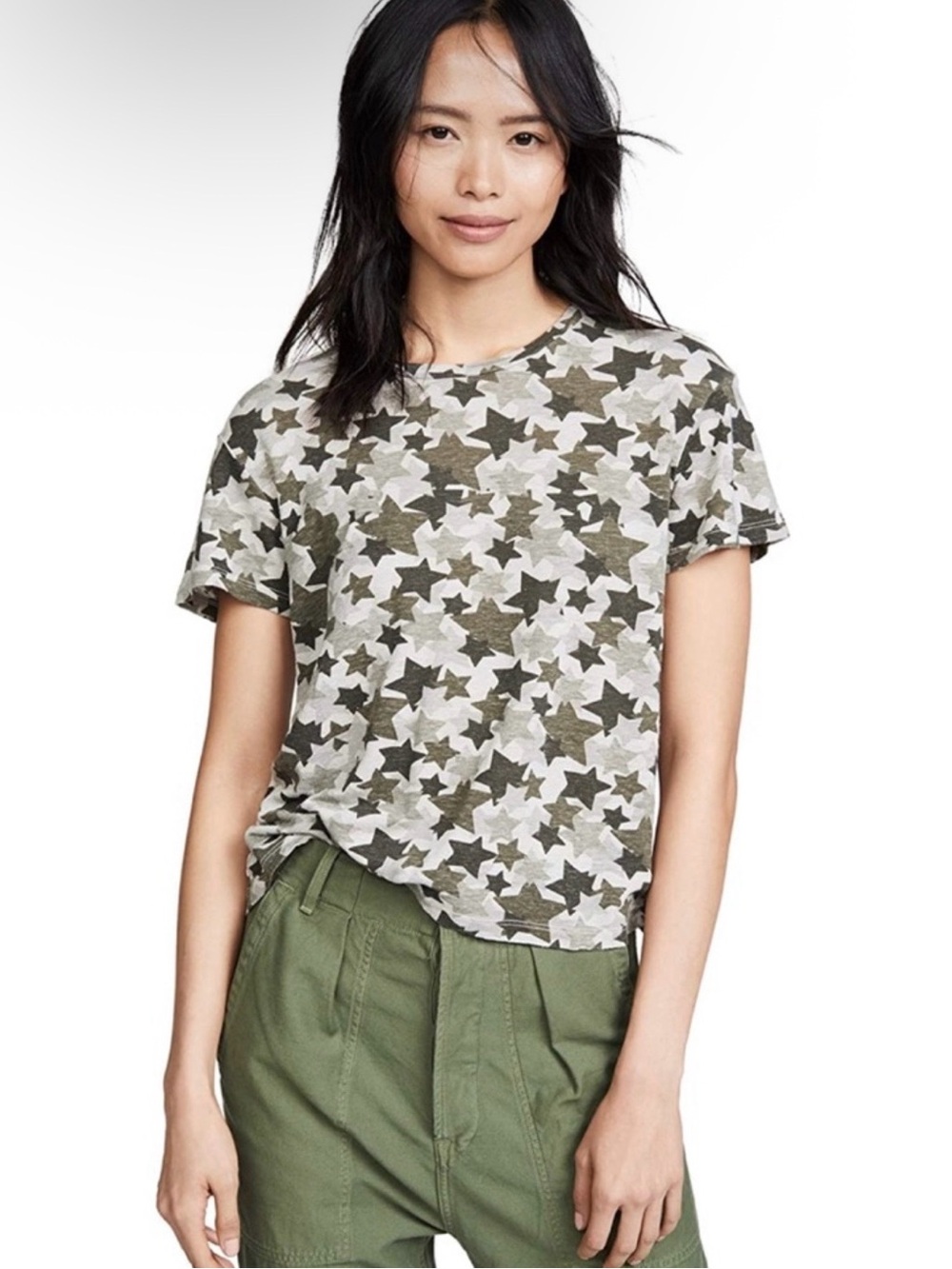 Monrow Star Camo Tee in Green Tea